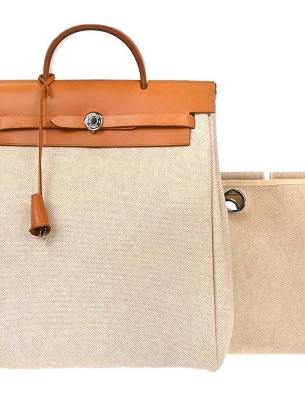 Hermes Beige Brown Toile H Herbag a Dos 2 in 1 Backpack C□E 168480